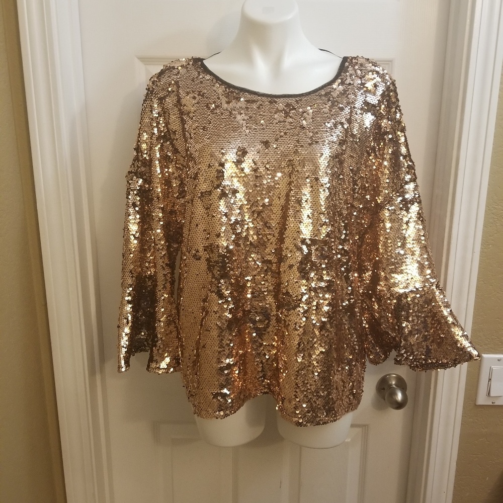 NWT Rose Gold Sequins 3/4 sleeve Top